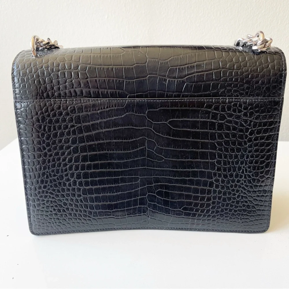 YSL Calfskin Crocodile‎ Embossed Medium Monogram Black Authentic 100%
